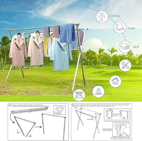 Miniatura 4 de AUGMIRR Tendederos de secado de ropa para exteriores, versión actualizada de 82 pulgadas, de acero inoxidable para interiores, exteriores y balcón