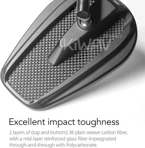Miniatura 7 de KiWAV Aftermarket - Espejos retrovisores laterales cónicos Mamba real fibra de carbono negro convexo ajustable M8 0.315 in 1.25 adaptadores de paso