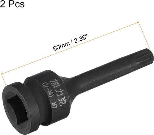 Miniatura 2 de uxcell M7 Impact Spline Bit Socket, 3/8" Square Drive 2.362 in Longitud CR-MO Tamaños métricos 2 Pcs