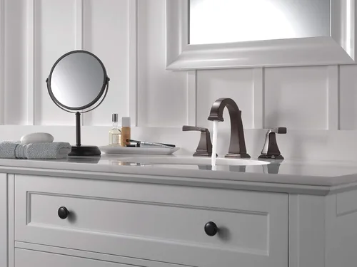 Miniatura 2 de Delta Dryden - Grifo de baño de bronce aceitado de 3 agujeros, grifo de lavabo de baño de 8 pulgadas para tocador, conjunto de drenaje de metal