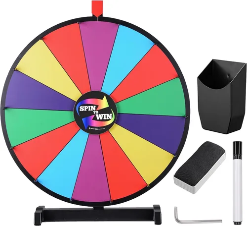 WinSpin 24" Ruleta giratoria de premios de mesa resistente con 14 ranuras, rueda de ruleta de colores de mesa grande con marcador de borrado en seco