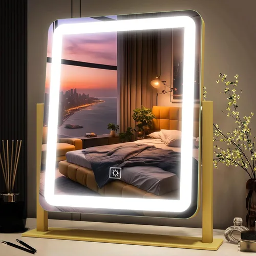 Miniatura 28 de FENNIO - Espejo de tocador con luces, espejo de maquillaje iluminado LED, pantalla táctil con 3 modos de iluminación, regulable, para mesa