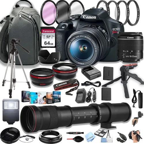 Canon EOS Rebel T7 - Cámara DSLR con lente EF-S 18-55mm f/3.5-5.6 + lente super telefoto de 420-800mm + mochila de 100S + tarjetas de memoria de