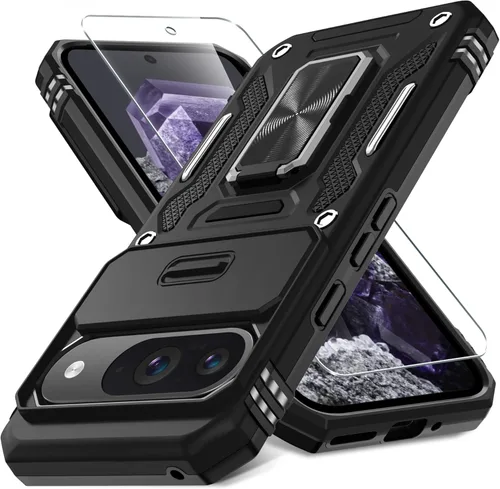 Miniatura 38 de DEERLAMN Funda para Google Pixel 8 con cubierta deslizante para cámara + protector de pantalla (1 paquete), soporte de anillo giratorio grado
