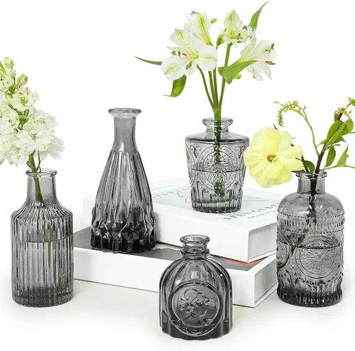 Miniatura 22 de SUPMIND Juego de 12 jarrones de cristal, pequeños jarrones de flores verdes para centros de mesa a granel, mini jarrón vintage para boda, hogar