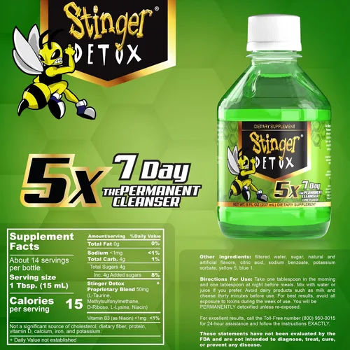 Miniatura 7 de Stinger Detox 5X 7-Día Fuerza Extra Permanente Bebida – Sabor Lima – 8 FL OZ