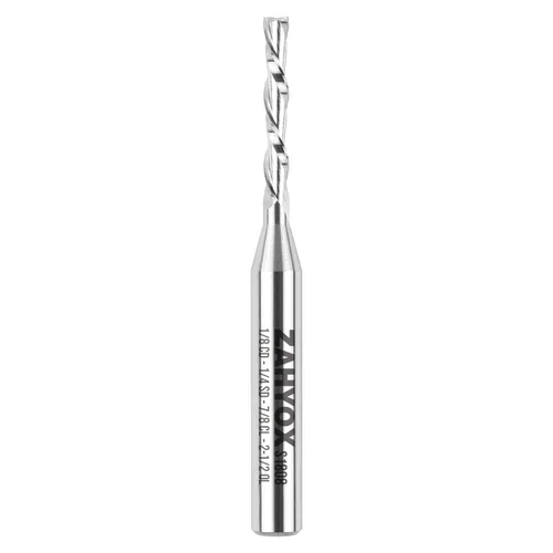 ZahyoX Broca CNC en espiral de corte descendente, broca recta de carburo sólido, diámetro de corte de 1/8 pulgadas, vástago de 1/4 pulgadas,
