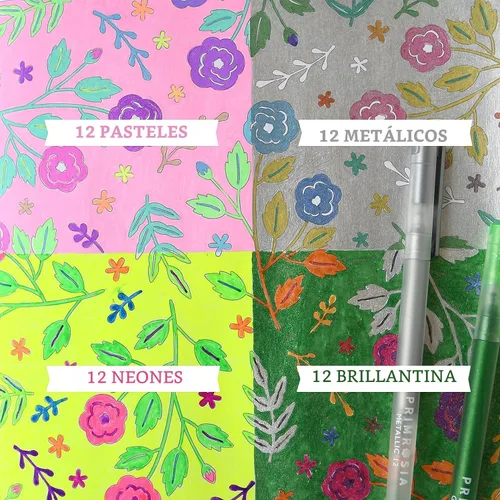 Miniatura 5 de Primrosia 48 bolígrafos de gel con purpurina, incluidos metálicos, pastel y fluorescentes, para libros de colorear y bolígrafos de diario