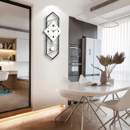 Miniatura 9 de YIYIBYUS Reloj de pared para sala de estar, decoración moderna, péndulo, reloj silencioso de metal, enorme reloj digital para decoración del hogar