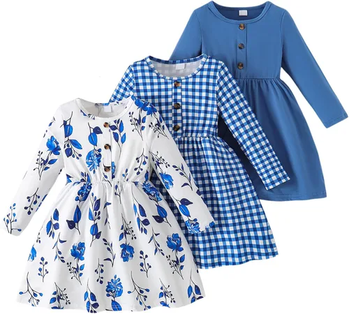 Miniatura 32 de Vestidos para niñas Vestidos para niñas pequeñas Paquete de 3 Vestido casual de fiesta con estampado patinador acampanado tipo A Vestido de verano