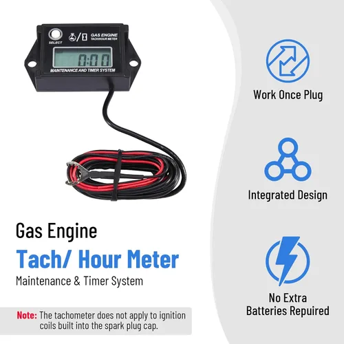 Miniatura 3 de CarBole Tacómetro Digital de Horas, Tacómetro de Horas para Motor Pequeño, Medidor de Calibre RPM para Cortacésped, Esquís, Moto de Cross, Barco