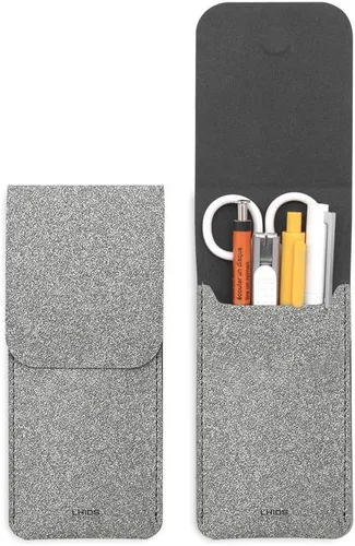 Miniatura 10 de LHiDS Estuche de cuero para lápices, bolsa para tres fuentes, bolígrafos y bolígrafos rollerball, estuche para lápices pequeño, organizador