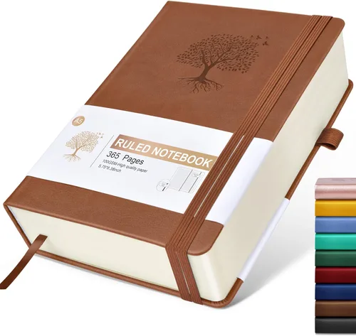 Cuaderno Diario con Líneas - 365 Páginas A5 Cuaderno Grueso para Escribir para Hombres y Mujeres, Cuaderno con Rayas Universitarias, Diario de Cuero