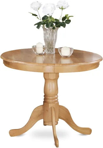 Miniatura 4 de East West Furniture ANNO3-OAK-C - Juego de mesa de cocina de 3 piezas para espacios pequeños contiene una mesa de comedor redonda con pedestal y 2