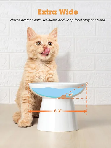 Miniatura 5 de LoeJan Juego de cuencos elevados para alimentos y agua, comedero de cerámica extra ancho y elevado, cuenco de alimentación para gatos antivómitos