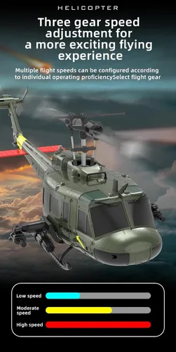 Miniatura 7 de Helicóptero RC ERA C032 RC, escala 1/48 2.4G 6CH UH-1 Huey Flybarless RC Helicóptero, estabilización giroscopio de 6 ejes, con retención de altitud