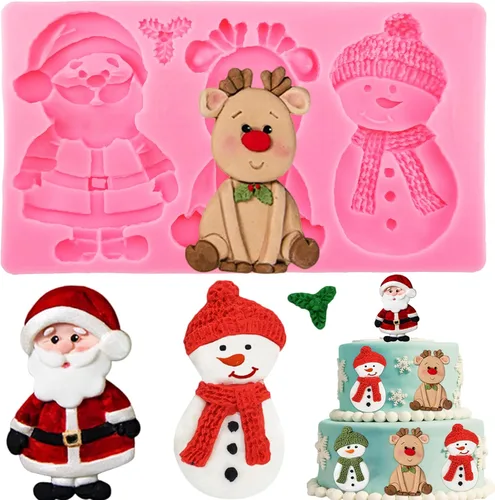 Moldes de Silicona Grandes de Navidad 3D Molde de Papá Noel Moldes de Muñeco de Nieve Moldes de Reno Molde de Fondant Moldes para Galletas Chocolate