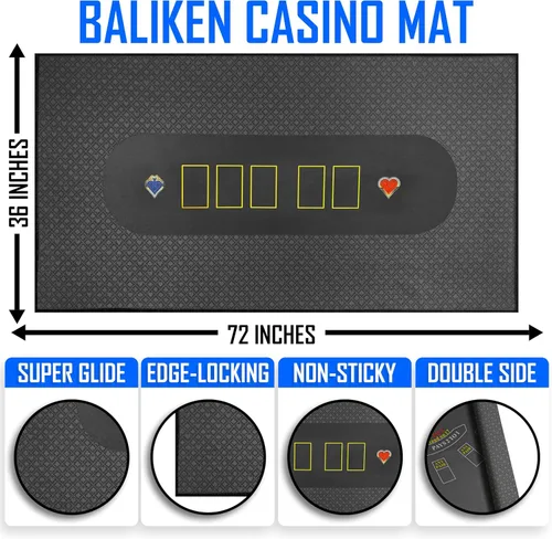 Miniatura 2 de BALIKEN 36 x 72 pulgadas Texas Holdem Poker Mat & Blackjack mesa Casino fieltro profesional Mat Azul/Azul