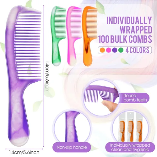 Miniatura 2 de Nuogo 100 peines coloridos para el cabello a granel para personas sin hogar, desechables, envueltos individualmente, suministros para cuidado