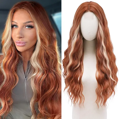 Miniatura 32 de Peluca larga rubia 613 para cosplay, peluca sintética de 28 pulgadas, parte media, regalos realistas, pelucas de fiesta para mujeres, uso diario