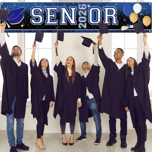 Miniatura 6 de Decoraciones de fiesta de graduación azul y blanco para personas mayores 2026, cartel más grande para patio, jardín, jardín, para clase de 2026