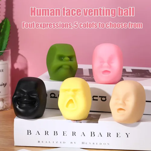 Miniatura 5 de Poen 4 piezas de bolas antiestrés de cara humana para adultos, divertidas bolas de emoción para la cara, juguetes sensoriales para aliviar la Negro