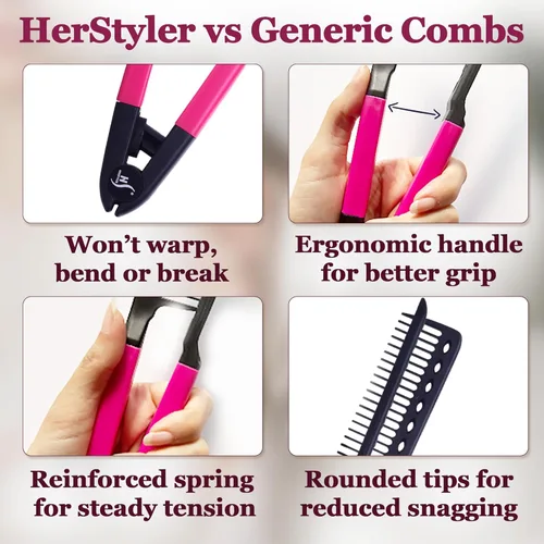 Miniatura 6 de Peine de Alisado de Cabello HerStyler - Peine Alisador para Plancha - Facilita el Estilo - Obtén Cabello Lacio en Minutos (Rosa)