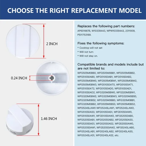 Miniatura 4 de W10339443 Perilla de Estufa de Gas Blanca, Pieza de Repuesto de Perilla del Quemador de Superficie Compatible con Estufa/Cocina/Horno Whirlpool