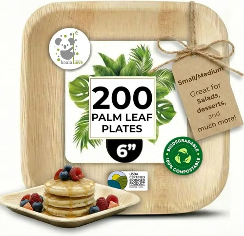 Miniatura 8 de KoalaLove - Platos de papel de bambú desechables de 6 pulgadas, 100 platos cuadrados de aperitivo y postre a granel, paquete de fiesta, platos