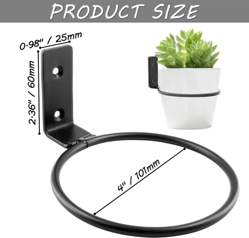 Miniatura 4 de Jiozermi Paquete de 2 anillos para macetas de 4 pulgadas, soporte de maceta montado en la pared, uso en interiores, negro mate, capacidad de 40