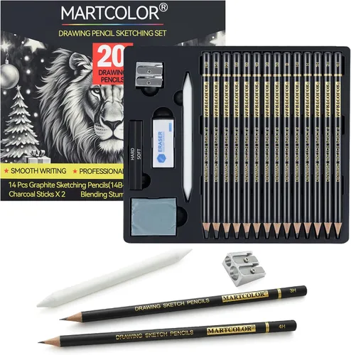 Miniatura 12 de MARTCOLOR Juego de lápices de dibujo, 12 lápices de grafito (14B - 2H), ideal para dibujar arte, bocetos, sombreado, lápices de artista