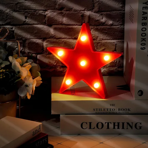 Miniatura 2 de Jutom 4 piezas de luces de noche de estrella LED de plástico en forma de estrella letrero iluminado marquesina lámpara de escritorio para regalo rojo