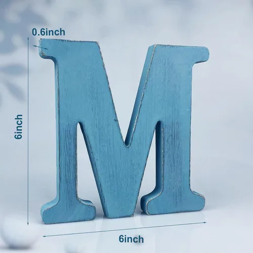 Miniatura 2 de Letras de madera azul rústica de 6 pulgadas, letras de madera sin terminar para pared, letras decorativas azules retro de pie, decoración de tablero