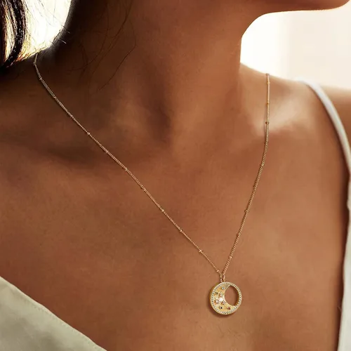 Miniatura 3 de Collar con colgante de luna de oro para mujer, chapado en oro de 14 quilates, cadena delicada, luna creciente, sol, estrella