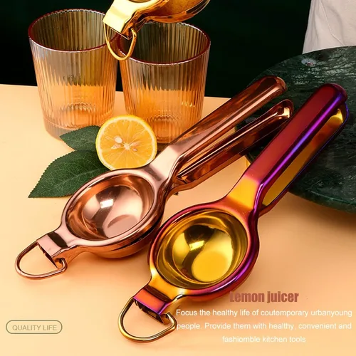 Miniatura 2 de Exprimidor manual, de acero inoxidable, exprimidor de frutas, exprimidor de mano de cítricos para extracción de limones, lima, naranja (dorado)