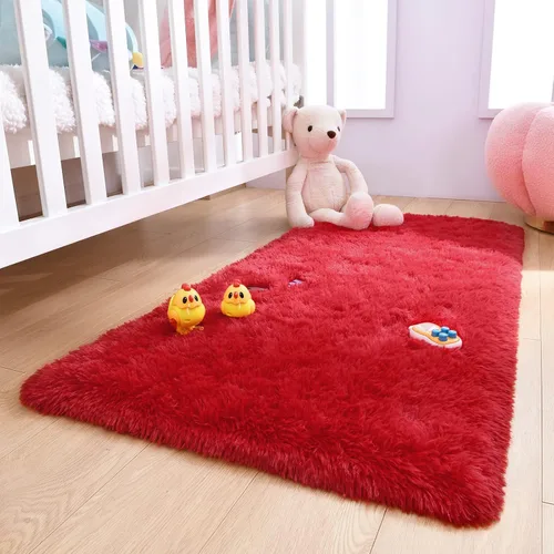 Miniatura 4 de DETUM Alfombra de pasillo peluda roja de 2 x 4 pulgadas, para dormitorio, mesita de noche, alfombras suaves para habitación de niños