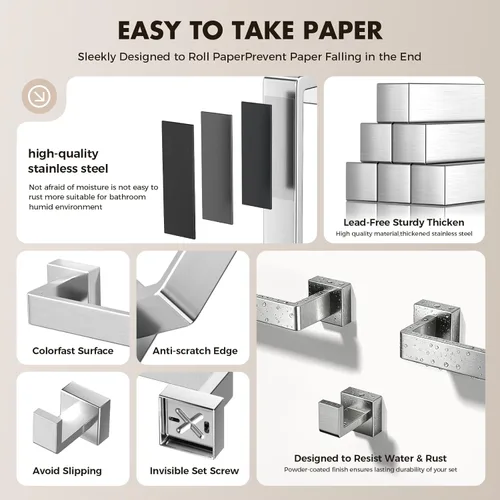Miniatura 7 de Juego de 10 accesorios de baño de níquel cepillado, juego de herrajes de baño de acero inoxidable, toalleros para baño montados en la pared, juego