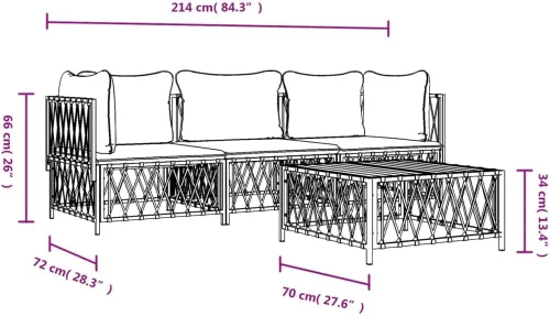 Miniatura 9 de 4-Piece Patio Lounge Set with Cushions White Steel Outdoor Furniture Set for Balcony Porch Garden Small Space Modern Conversation Seating White/2x