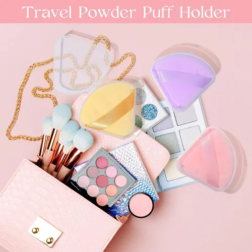 Miniatura 6 de Juego de 6 estuches para soplo de polvo, soporte para licuadora de belleza de viaje, caja de almacenamiento de soplo de polvo triangular portátil