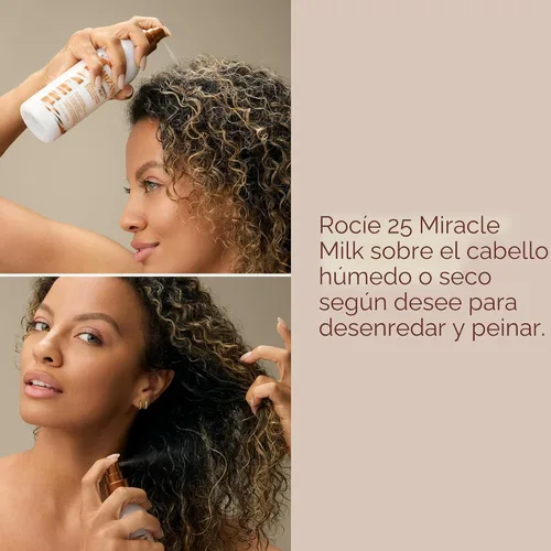 Miniatura 5 de Mizani 25 Benefit Miracle Milk - Acondicionador sin enjuague para cabello rizado, con aceite de coco, spray desenredante de rizos, protector térmico