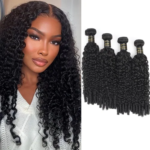 Miniatura 32 de Amella Hair Paquetes de Cabello Humano Brasileño Rizado con Cierre Grado 8A Virgen Sin Procesar Paquetes de Tejido de Cabello Brasileño con Cierre
