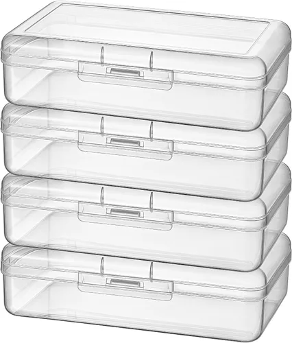 Miniatura 19 de 100 unidades de cajas de almacenamiento rectangulares mini de plástico transparente con tapa con bisagras para cuentas y otros artículos pequeños