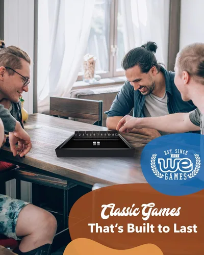 Miniatura 9 de WE Games: juego de mesa de madera "Shut The Box" - Juego de pub para cerrar la caja con 12 fichas de números y 2 juegos de dados - Acabado negro