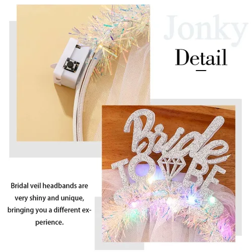 Miniatura 3 de JONKY Diadema de velo de novia iluminada, accesorios de despedida de soltera para mujer