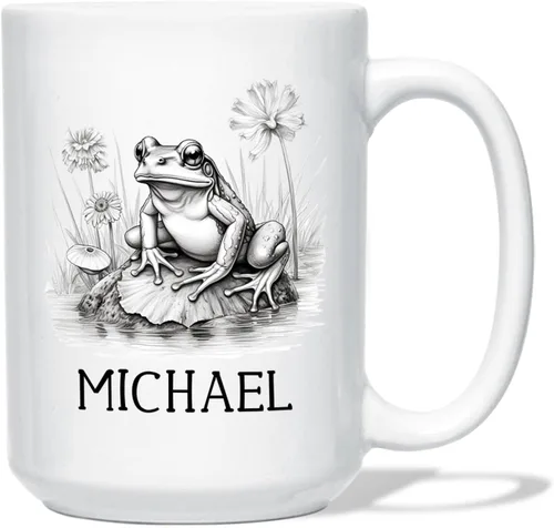 Miniatura 17 de Taza de café con nombre personalizado de oso de 11 y 15 onzas, taza de cerámica blanca con dibujo a lápiz de oso personalizado, regalo para niños