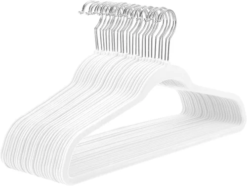 Miniatura 9 de MIZGI Paquete de 30 Perchas de Terciopelo Totalmente Negras, Fieltro Flocado Premium Antideslizante para Ropa, Perchas Negras Resistentes
