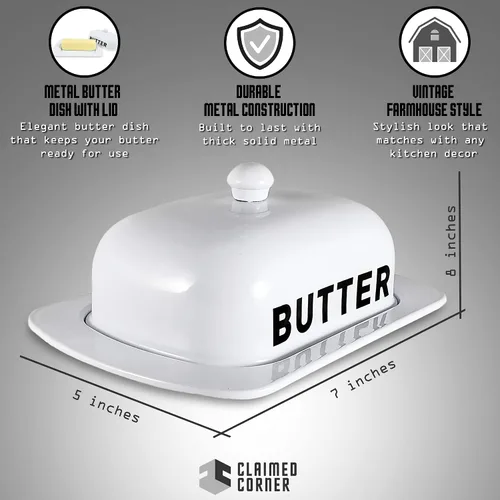 Miniatura 2 de Recipientes y recipientes de almacenamiento de metal para organización, función y decoración del hogar y la cocina (plato de mantequilla blanca)