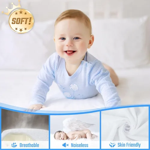 Miniatura 3 de Protector de colchón ajustable e impermeable. Protector lavable de cama, blanco, no hace ruido, de algodón Terry premium suave, sin vinilo, funda