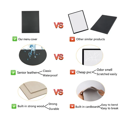 Miniatura 5 de Fundas de cuero para menú con madera fuerte en el interior para 8.5 x 11 pulgadas, soporte de cuero para menú de una sola vista para restaurante