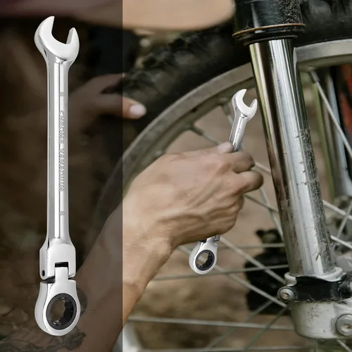 Miniatura 7 de Llave de trinquete de cabeza flexible de 0.315 in, llave combinada de acero al cromo vanadio de 12 puntos con engranaje de trinquete de 72 dientes